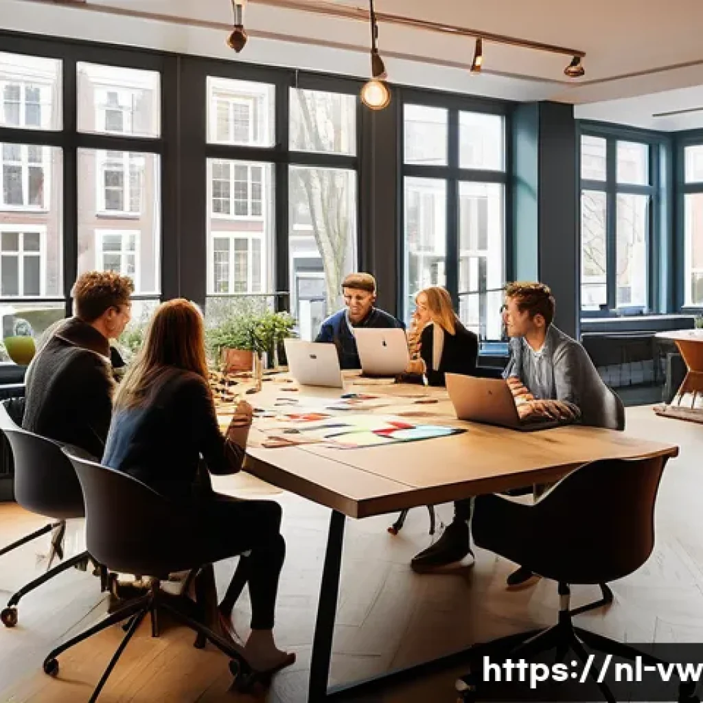 소비자 심리와 커뮤니케이션 전략의 조화 - A vibrant marketing office scene in Amsterdam, showing a diverse team of Dutch professionals brainst...