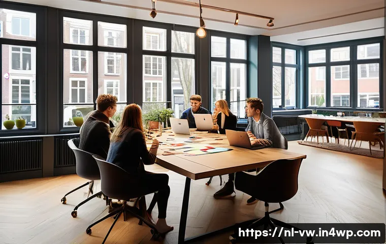 소비자 심리와 커뮤니케이션 전략의 조화 - A vibrant marketing office scene in Amsterdam, showing a diverse team of Dutch professionals brainst...