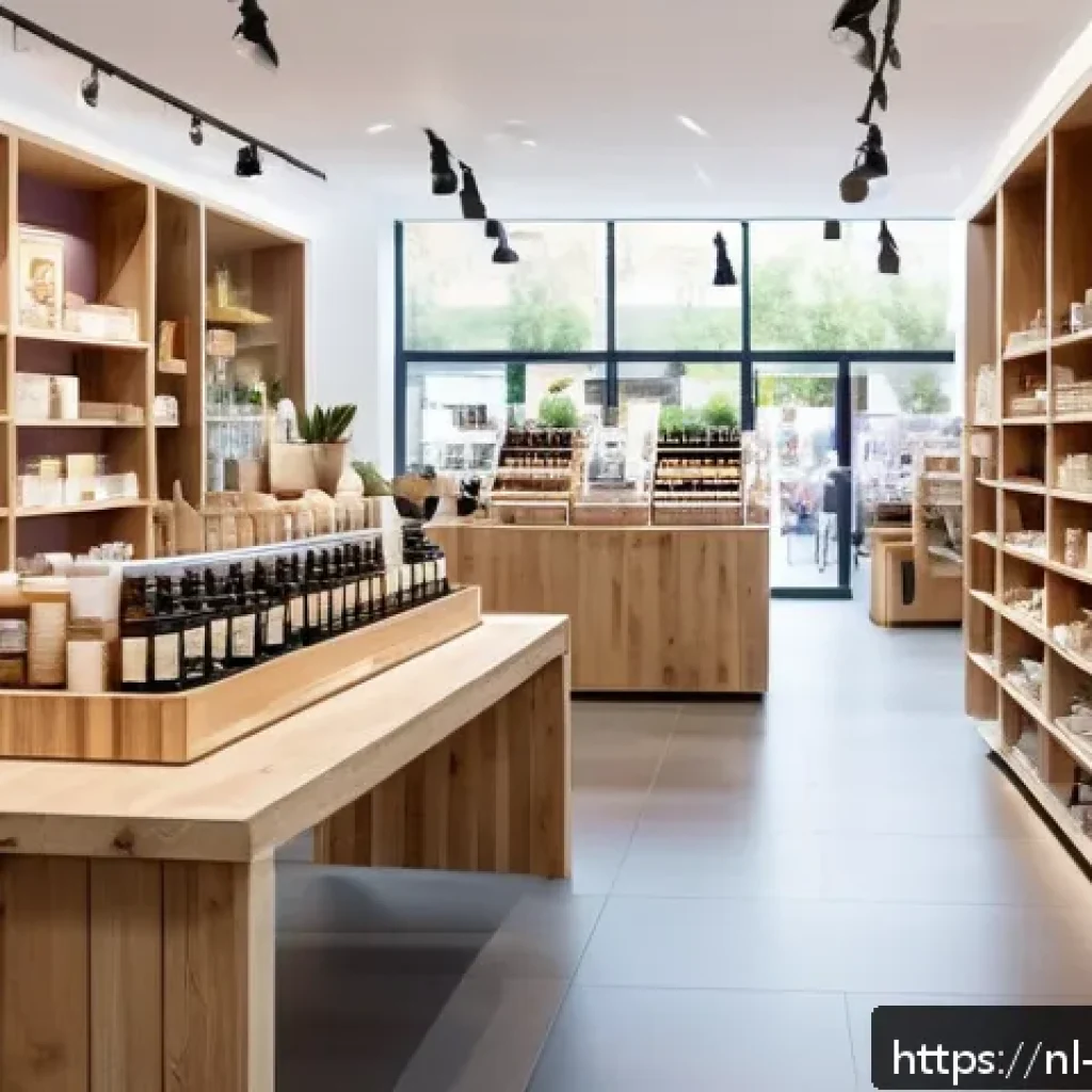 소비자 심리 연구의 미래 방향성 - A modern Dutch retail store interior filled with warm natural lighting, showcasing sustainable produ...