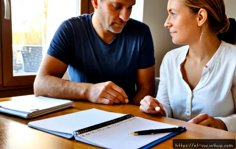 Home 13 소비자 심리 관리의 필요성과 이점 - Photorealistic Dutch household financial planning scene, calm middle-aged couple at a clean kitchen ...