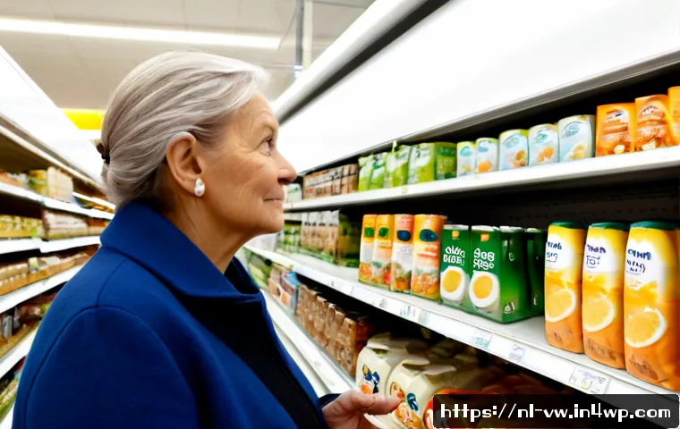Home 26 소비자 심리를 고려한 가격 책정 전략 - Photorealistic Dutch supermarket aisle, an older Dutch woman comparing two similar unbranded grocery...