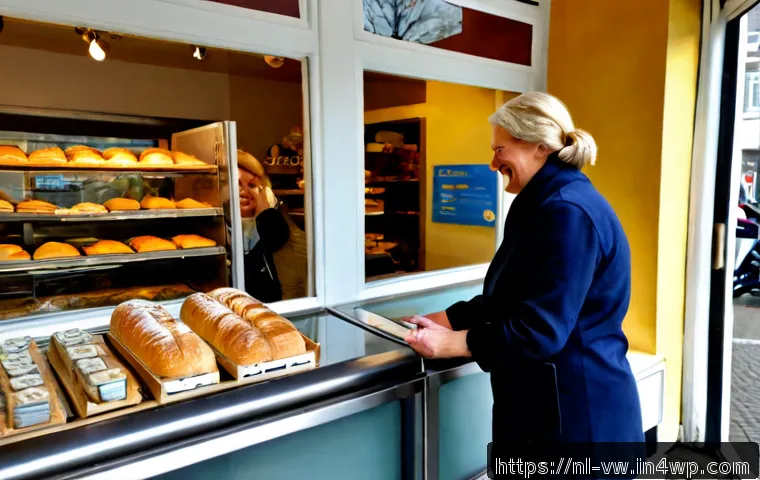 Home 15 소비자 심리 관리의 성공 사례 분석 - Photorealistic Dutch neighborhood bakery interior, a friendly shop owner warmly greeting a satisfied...